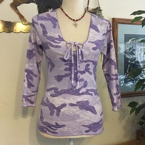 Styles purple camo & lace print stretch top S